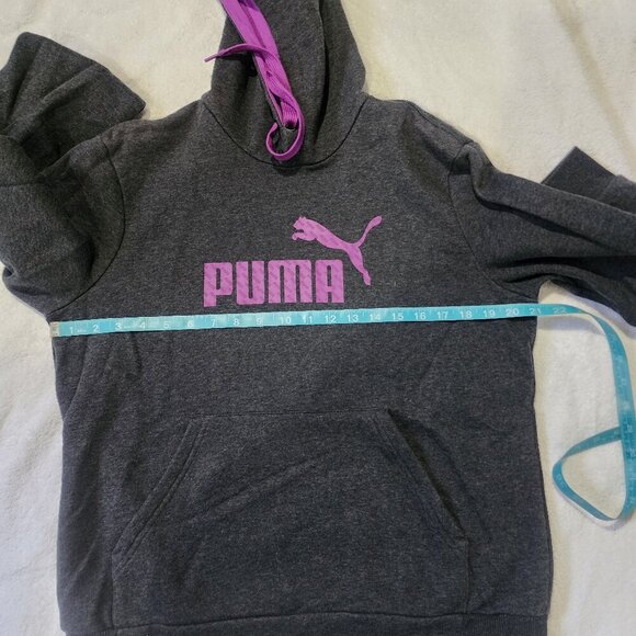 Womens PUMA Essentials Logo Hoodie Sz Lg Purple Gray Fleece Pullover Sweatshirt - Picture 4 of 11